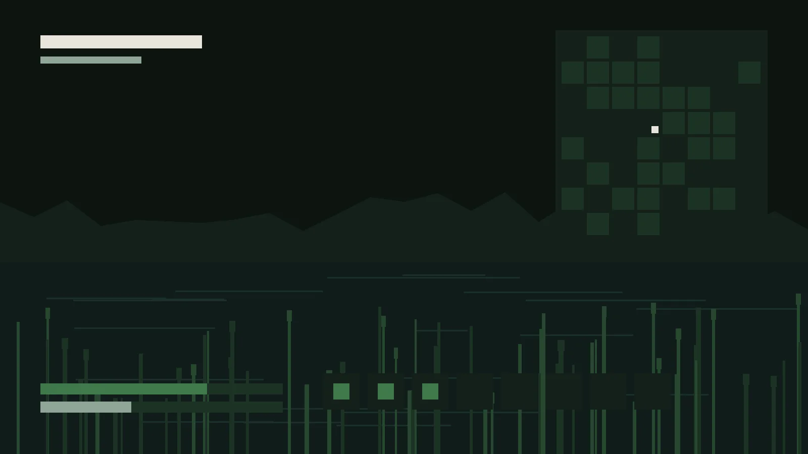 Work-in-progress HUD with map, status bars and inventory